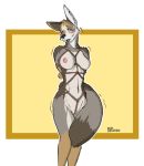  2020 anthro areola arms_tied black_nose blush bound brown_body brown_fur canid canine canis coyote cute_fangs digital_media_(artwork) dipstick_tail ear_tuft erect_nipples eyebrows female fur genitals grey_body grey_fur head_tuft humanoid legs_together looking_at_viewer mammal manzanita multicolored_tail navel nipples nude open_mouth outline pink_nipples pink_tongue plaguedoctorprincess plump_labia pussy pussy_floss raised_inner_eyebrows rope rope_bondage rope_harness shaking shy smile solo standing tail_wrapped tan_body tan_fur tongue trembling tuft yellow_eyes 
