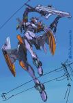  arms_up blue_sky eva_01 evangelion_anima gun holding holding_gun holding_weapon mecha neon_genesis_evangelion no_humans outdoors power_lines sketch sky twitter_username weapon yamashita_ikuto 