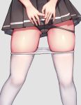  1girl absurdres ass_visible_through_thighs black_panties black_skirt commentary_request feet_out_of_frame gei_daipf highres lower_body miniskirt original panties panty_pull pantyhose pantyhose_pull pleated_skirt skindentation skirt solo standing underwear white_legwear 