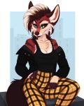  2020 5_fingers alpha_channel anthro blue_eyes breasts brown_nose canid canine clothed clothing digital_media_(artwork) ei-ka eyebrows eyelashes female fingers fox fur hi_res mammal red_body red_fur sitting smile solo 