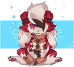  ambiguous_gender blue_eyes blush brown_body brown_fur canid canine claws cute_fangs duo fangs feral fur hair kitkat-s looking_down looking_up lycanroc mammal midnight_lycanroc nintendo one_eye_closed pawpads pink_inner_ear pok&eacute;mon pok&eacute;mon_(species) red_body red_eyes red_fur rockruff sitting smile star toe_claws tongue tuft video_games white_body white_fur white_hair 