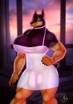  anthro breasts canid canine canis cleavage clothed clothing dobermann domestic_dog dress gynomorph hi_res infected-ellis intersex mammal muscular muscular_gynomorph muscular_intersex pinscher solo 