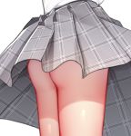  1girl absurdres ass ass_focus commentary_request from_behind gei_daipf grey_skirt highres lower_body no_panties original plaid plaid_skirt pleated_skirt simple_background skirt solo thighs upskirt white_background 