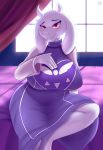  absurd_res anthro bed big_breasts blush breasts clothed clothing digital_media_(artwork) dress female furniture hi_res long_ears looking_at_viewer mammal nexcoyotlgt smile solo toriel undertale video_games 