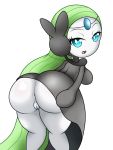  3:4 anus bent_over big_breasts big_butt blue_eyes breasts butt cucarachaaa female genitals hi_res holding_butt legendary_pok&eacute;mon looking_back meloetta nintendo no_underwear pok&eacute;mon pok&eacute;mon_(species) pussy simple_background solo video_games white_background 