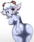  4:5 big_breasts big_butt breasts butt cucarachaaa female hi_res holding_butt league_of_legends looking_back nipples nude open_mouth rear_view riot_games simple_background solo tristana_(lol) video_games white_background yordle 
