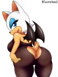  3:4 anthro anus big_breasts big_butt blue_eyes breasts butt chiropteran cucarachaaa female hi_res holding_butt looking_back mammal rouge_the_bat simple_background solo sonic_the_hedgehog_(series) white_background 