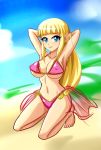  barefoot bikini blonde_hair blue_eyes covered_nipples long_hair navel pointy_ears princess_zelda sigurd_hosenfeld sketch smile swimsuit the_legend_of_zelda the_legend_of_zelda:_skyward_sword unfinished 