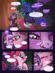  ! &lt;3 &lt;3_eyes 3:4 bodily_fluids comic crossgender cum cum_on_face dialogue english_text equid face_lick female female/female feral friendship_is_magic genital_fluids greeting group hi_res licking licking_cum male mammal my_little_pony pinkie_pie_(mlp) princess_luna_(mlp) syoee_b text tongue tongue_out twilight_sparkle_(mlp) 