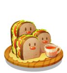  artist_request bread cheese cup drink dugtrio food gen_1_pokemon lettuce no_humans official_art pokemon pokemon_(creature) pokemon_(game) pokemon_cafe_mix sandwich shiny solo tea teacup tomato transparent_background tray 