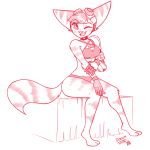  anthro bikini breasts clothing discrete_turtle felid feline female lombax mammal medium_breasts monochrome one_eye_closed ratchet_and_clank rift_apart_lombax smile solo swimwear video_games wink 