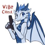  2019 alpha_channel anthro blue_body blue_eyes dragon enginetrap english_text hi_res holding_gun holding_object holding_weapon humor looking_at_viewer membrane_(anatomy) membranous_wings meme scalie simple_background smile solo text transparent_background weapon western_dragon wings 