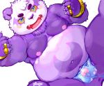  2020 alp_(tas) anthro balls belly blush cute_fangs fur genitals giant_panda hi_res humanoid_hands kemono male mammal moobs navel nipples overweight overweight_male penis pikaqoo purple_body purple_fur simple_background solo tokyo_afterschool_summoners ursid video_games white_background white_body white_fur 