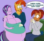  absurd_res big_breasts breasts cleavage clothed clothing color_edit colored cup digit_ring edit equid equine facial_hair female friendship_is_magic hi_res horn hyper hyper_pregnancy jewelry male mammal my_little_pony pregnant ring spit-take starlight_glimmer_(mlp) stellar_flare_(mlp) strangerdanger sunburst_(mlp) thewindking unicorn wedding_ring 