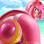  1:1 2020 amy_rose anthro bent_over blush clothing digital_media_(artwork) english_text eulipotyphlan female green_eyes hair hedgehog looking_at_viewer looking_back mammal outside patreon solo sonic_the_hedgehog_(series) text underwear url v-tal 