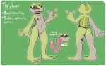  4_fingers absurd_res amphibian anthro butt character_name english_text featureless_crotch felino fingers frog hi_res membrane_(anatomy) nude open_mouth pink_tongue pose solo text tongue tongue_out webbed_hands 