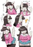  &lt;3 2020 angry anthro bent_over black_hair blush bottomwear cheek_tuft choker clothing constricted_pupils cross-popping_vein cute_fangs domestic_cat ear_tuft erect_tail excited facial_tuft felid feline felis female fur garter_straps hair hi_res japanese_text jewelry jyuri_(ziroro326) kemono legwear mammal miniskirt multiple_images multiple_poses necklace pose shocked short_hair side_view simple_background skirt small_pupils snickering solo stockings text thick_thighs topwear translation_request tuft vein whiskers white_background white_body white_fur wide_hips ziroro326 
