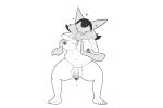  2017 alakazam balls big_breasts blush bodily_fluids breasts drooling flaccid genital_fluids genitals gynomorph hair implied_transformation intersex monochrome navel nintendo nipples nken penis pok&eacute;mon pok&eacute;mon_(species) precum saliva slightly_chubby solo standing video_games 