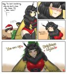  &lt;3 4_arms animal_humanoid antennae_(anatomy) arthropod arthropod_abdomen arthropod_humanoid bent_over big_breasts black_eyes black_hair blush breasts brown_hair christmas christmas_lights clothed clothing comic costume curvy_figure dialogue duo english_text eyelashes female female_on_human fully_clothed hair half-closed_eyes hat headgear headwear hi_res holidays hourglass_figure human human_on_humanoid humanoid insect insect_humanoid insect_wings interspecies lepidopteran lepidopteran_humanoid light_skin looking_at_another looking_at_partner male male/female male_on_humanoid mammal monotone_hair moth_humanoid multi_arm multi_limb narrowed_eyes neck_tuft one_eye_closed romantic_ambiance romantic_couple santa_costume santa_hat short_hair simple_background smile standing text theordomalleus tuft wings wink 