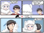  animal_humanoid big_breasts black_hair black_pawpads blue_eyes blush bodily_fluids breasts claws clothed clothing comic dialogue drooling duo english_text female female_on_human finger_claws fluffy fluffy_hair fur hair head_grab hi_res human human_on_humanoid humanoid imminent_rape inner_ear_fluff interspecies larger_female larger_humanoid light_skin looking_at_another male male/female male_on_humanoid mammal mammal_humanoid monotone_body monotone_fur monotone_hair neck_tuft open_mouth open_smile pawpads paws polar_bear_humanoid saliva short_hair simple_background size_difference smaller_human smaller_male smile sound_effects speech_bubble spit-take standing sweat sweatdrop text theordomalleus tuft ursid ursid_humanoid ursine ursine_humanoid white_body white_fur white_hair 