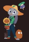  anthro black_background clothed clothing crossover disney electronic_arts elemental_creature flora_fauna flower food food_creature fully_clothed hat headgear headwear judy_hopps lagomorph leporid living_flower living_vegetable low_res mammal plant plants_vs._zombies popcap_games rabbit simple_background standing sunflower theblueberrycarrots toeless_legwear vegetable video_games zootopia 