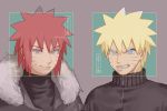  2boys alternate_eye_color alternate_hair_color alternate_hairstyle blonde_hair blue_eyes facial_mark filename10_txt forehead_protector grin highres long_hair menma_(naruto) multiple_boys naruto naruto:_road_to_ninja naruto_(series) naruto_shippuuden ninja purple_eyes red_hair short_hair smile spiked_hair uzumaki_naruto whisker_markings 