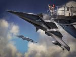  ace_combat_7 adf-11f_raven aircraft airplane box_art cloud cloudy_sky fighter_jet flying jet looking_down military military_vehicle missile official_art pilot_suit platform sign sky tenjin_hidetaka warning_sign 