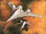  ace_combat ace_combat_7 adfx-10 adfx-10f aircraft airplane box_art cloud cloudy_sky fighter_jet flying jet military military_vehicle missile no_humans official_art sky tenjin_hidetaka 