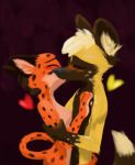  &lt;3 2020 african_wild_dog anthro anthro_on_anthro blush breasts canid canine cheetah eyes_closed felid feline female fur hi_res kissing male male/female mammal milo_(juantriforce) nipples orange_body orange_fur simple_background spots spotted_body spotted_fur stephie_(fraydia1) theblueberrycarrots yellow_body yellow_fur 