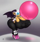 2020 absurd_res anthro badgerben big_breasts big_butt biped black_clothing bottomwear breast_expansion breasts bubble_gum butt chiropteran clothed clothing female fingers footwear gloves grey_background hair handwear hi_res huge_breasts huge_butt hyper hyper_breasts inflation legwear mammal membrane_(anatomy) membranous_wings rouge_the_bat shoes simple_background solo sonic_the_hedgehog_(series) thick_thighs topwear video_games white_hair wings 
