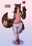  anthro biobasher brown_body brown_fur bulge canid canine clothed clothing dialogue english_text fur girly hair hi_res looking_at_viewer male mammal raccoon_dog simple_background solo talking_to_viewer tanuki text 