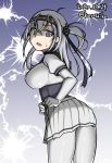  1girl bodysuit breasts elbow_gloves gloves headband kantai_collection looking_back medium_breasts medium_hair open_mouth pantyhose skirt surprised suzutsuki_(kantai_collection) sweatdrop thighs white_eyes white_gloves white_hair white_legwear yuki_to_hana 