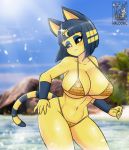  animal_crossing ankha_(animal_crossing) anthro beach bikini clothing female haloowlartist navel nintendo outside seaside solo swimwear video_games 