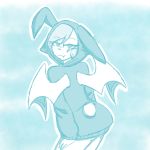  1:1 anthro blue_and_white blue_background blue_body blue_fur bunny_costume butt chiropteran clothing costume crazy_guy_(artist) fur girly hair looking_at_viewer mammal monochrome rabbit_hoodie scut_tail short_hair simple_background solo terry_(character) wings 