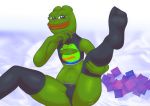  amphibian anthro bulge clothing condom crop_top flat_chested frog girly legwear looking_at_viewer male mamachoco nightmare_fuel pepe_the_frog raised_leg sexual_barrier_device shirt simple_background smile solo tank_top thigh_highs top topwear trap_(disambiguation) underwear 