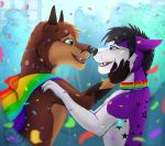  absurd_res anthro boop canid canine canis colorful cynthiafeline duo duo_focus group hair happy hi_res kissing lgbt_pride love male male/male mammal pride_(disambiguation) pride_colors rainbow_flag rainbow_pride_flag rainbow_symbol smile wolf 