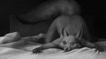 16:9 2020 all_fours ambiguous_gender anthro ass_up bed bed_sheet bedding butt canid canine fluffy fluffy_tail fox fur furniture grabbing_sheets greyscale inner_ear_fluff ipoke light lighting mammal monochrome nude raised_tail shaded solo tuft whiskers widescreen 
