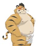  2020 anthro asian_clothing balls belly blush bulge clothing east_asian_clothing erection felid fundoshi genitals hi_res hon55728 japanese_clothing kemono male mammal moobs navel nipples overweight overweight_male pantherine penis simple_background solo tiger underwear white_background 