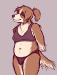  2020 3:4 anthro black_nose brown_body brown_fur bulge canid canine canis clothed clothing digital_media_(artwork) domestic_dog eyewear fur girly glasses glopossum hi_res lewis_(glopossum) male mammal midriff navel simple_background solo standing 