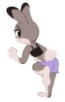  2020 anthro bottomwear clothed clothing dipstick_ears disney female fully_clothed fur grey_body grey_fur hi_res judy_hopps lagomorph leporid mammal midriff multicolored_ears rabbit shorts simple_background smile solo tohupo white_background zootopia 