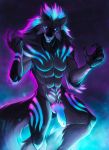  2020 5_fingers abs anthro black_nose blue_hair canid canine canis digital_media_(artwork) fingers genitals hair hi_res knot male mammal penis solo sunnyowi wolf 
