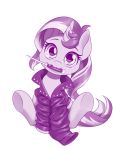  :3 clothing dstears equestria_girls equid equine female feral hi_res horn jacket knife leather leather_jacket looking_at_viewer mammal monochrome my_little_pony purple_and_white quadruped sitting small_(disambiguation) stiletto_(weapon) stiletto_knife sunset_shimmer_(eg) switchblade_knife topwear unicorn 