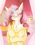  akylie anthro big_breasts breasts cleavage clothed clothing cup curtains english_text equid equine eyewear female friendship_is_magic glasses hi_res horn jewelry magic mammal my_little_pony necklace rarity_(mlp) robe solo telekinesis text unicorn 
