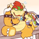  1:1 2020 anthro belly blush bowser bowser_jr. cute_fangs hi_res humanoid_hands kemono koopa lates male mario_bros nintendo one_eye_closed overweight overweight_male scalie sitting video_games wink 