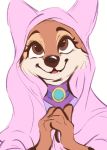  2020 anthro brown_body brown_eyes brown_fur bust_portrait canid canine clothed clothing disney fox fur hi_res maid_marian mammal portrait robin_hood_(disney) simple_background smile solo tohupo white_background 