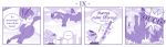  4koma ambiguous_gender anthro braver_(character) clothing comic dialogue dragon duo english_text feral hi_res kobold mask monochrome purple_theme text vavacung 