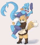  2019 absurd_res anthro butt butt_grab canid canine canis carrying_another clothing diaper domestic_dog footwear frilly frilly_clothing furgonomics girly hand_on_butt hi_res high_heels kuuneho leggings legwear maid_headdress maid_uniform mammal mudkip nintendo pok&eacute;mon pok&eacute;mon_(species) shoes solo standing touching_diaper twin_tailed uniform video_games 