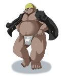  2016 anthro asian_clothing baru_x2 belly brown_body brown_fur bulge clothing east_asian_clothing fundoshi fur humanoid_hands japanese_clothing male mammal moobs navel nipples overweight overweight_male shirt simple_background solo topwear underwear ursid white_background 