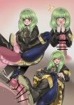  1girl 2boys black_footwear black_legwear blue_legwear blush boots cum ejaculation fire_emblem fire_emblem:_three_houses flayn_(fire_emblem) footjob full_body garreg_mach_monastery_uniform green_eyes green_hair hair_ornament highres indoors kouji_(kari) long_hair long_sleeves multiple_boys open_mouth pantyhose penis precum seteth_(fire_emblem) shoe_soles shoejob skirt skirt_lift smile surprised thigh_boots thighhighs uniform 