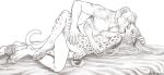  anthro bed breasts canid canine canis domestic_dog duo felid feline female furniture kissing line_art lynx male male/female mammal paws rukis sex 